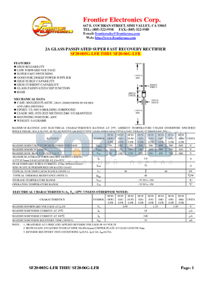 SF20-005G-LFR datasheet - 2A GLASS PASSIVATED SUPER FAST RECOVERY RECTIFIER