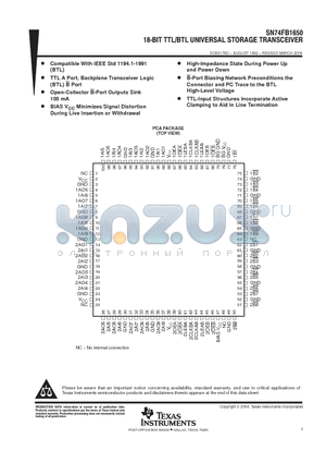 SN74FB1650PCA datasheet - 18-BIT TTL/BTL UNIVERSAL STORAGE TRANSCEIVER