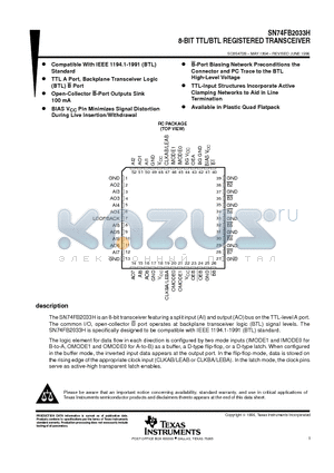 SN74FB2033H datasheet - 8-BIT TTL/BTL REGISTERED TRANSCEIVER