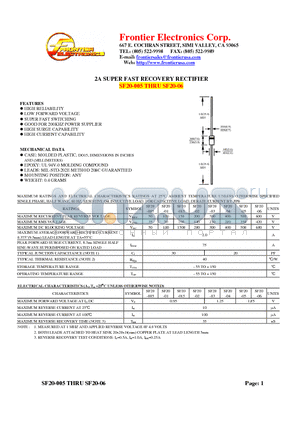 SF20-05 datasheet - 2A SUPER FAST RECOVERY RECTIFIER