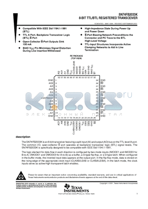 SN74FB2033KRC datasheet - 8-BIT TTL/BTL REGISTERED TRANSCEIVER