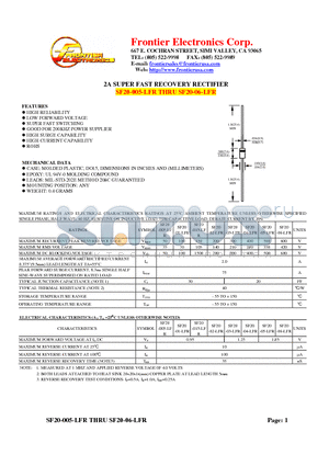 SF20-06-LFR datasheet - 2A SUPER FAST RECOVERY RECTIFIER