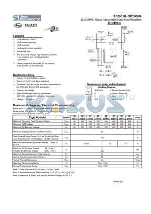 SF2001G_11 datasheet - 20.0AMPS. Glass Passivated Super Fast Rectifiers