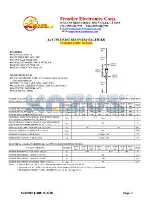 SF20-04 datasheet - 2A SUPER FAST RECOVERY RECTIFIER