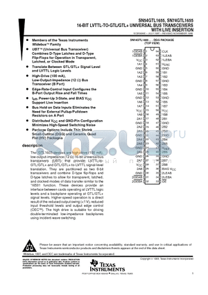 SN74GTL1655DGG datasheet - 16-BIT LVTTL-TO-GTL/GTL UNIVERSAL BUS TRANSCEIVERS WITH LIVE INSERTION