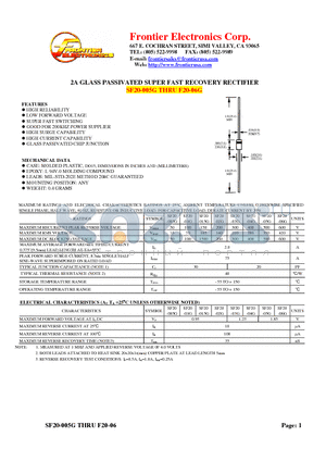 SF20-02G datasheet - 2A GLASS PASSIVATED SUPER FAST RECOVERY RECTIFIER