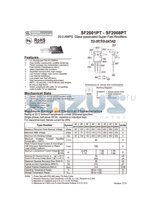 SF2001PT_10 datasheet - 20.0 AMPS. Glass Passivated Super Fast Rectifiers