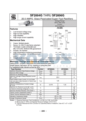 SF2006G datasheet - 20.0 AMPS. Glass Passivated Super Fast Rectifiers