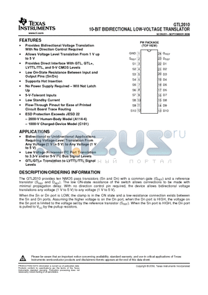 SN74GTL2010 datasheet - 10-BIT BIDIRECTIONAL LOW-VOLTAGE TRANSLATOR