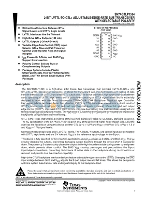 SN74GTLP1394DGV datasheet - 2-BIT LVTTL-TO-GTL ADJUSTABLE-EDGE-RATE BUS TRANSCEIVER WITH SELECTABLE POLARITY