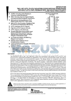 SN74GTLP1395GQNR datasheet - TWO 1-BIT LVTTL-TO-GTLP ADJUSTABLE-EDGE-RATE BUS TRANSCEIVERS WITH SPLIT LVTTL PORT, FEEDBACK PATH, AND SELECTABLE POLARITY