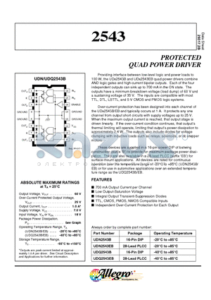 UDN2543 datasheet - PROTECTED QUAD POWER DRIVER