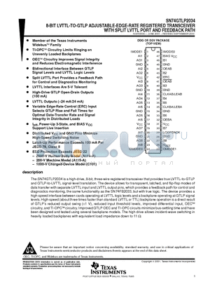 SN74GTLP2034GQLR datasheet - 8-BIT LVTTL-TO-GTLP ADJUSTABLE-EDGE-RATE REGISTERED TRANSCEIVER WITH SPLIT LVTTL PORT AND FEEDBACK PATH