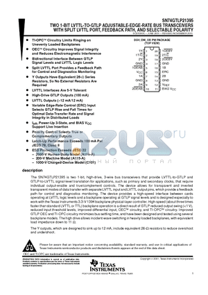 SN74GTLP21395 datasheet - TWO 1-BIT LVTTL-TO-GTLP ADJUSTABLE-EDGE-RATE BUS TRANSCEIVERS WITH SPLIT LVTTL PORT, FEEDBACK PATH, AND SELECTABLE POLARITY