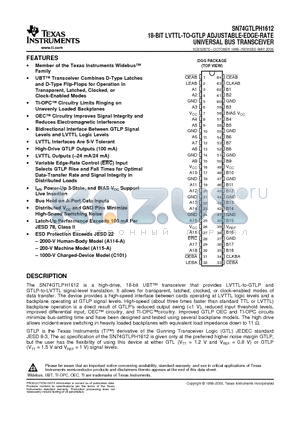 SN74GTLPH1612 datasheet - 18-BIT LVTTL-TO-GTLP ADJUSTABLE-EDGE-RATE UNIVERSAL BUS TRANSCEIVER