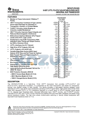 SN74GTLPH1655DGGR datasheet - 16-BIT LVTTL-TO-GTLP ADJUSTABLE-EDGE-RATE UNIVERSAL BUS TRANSCEIVER