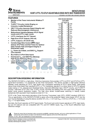 SN74GTLPH1645DGVR datasheet - 16-BIT LVTTL-TO-GTLP ADJUSTABLE-EDGE-RATE BUS TRANSCEIVER