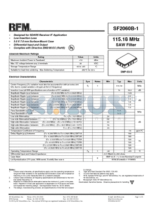 SF2060B-1 datasheet - Designed for SDARS Receiver IF Application