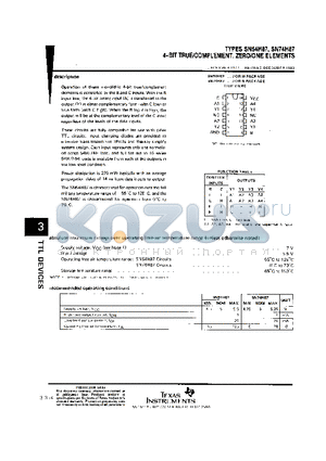 SN74H87J datasheet - 4-BIT TRUE/COMPLEMENT, ZERO/ONE ELEMENTS