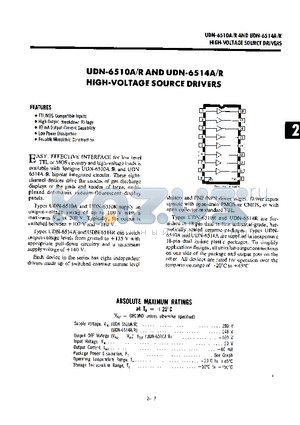 UDN6510A datasheet - HIGH-VOLTAGE SOURCE DRIVERS