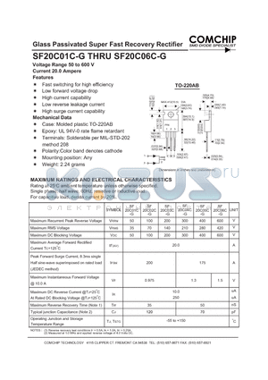 SF20C06C-G datasheet - Glass Passivated Super Fast Recovery Rectifier