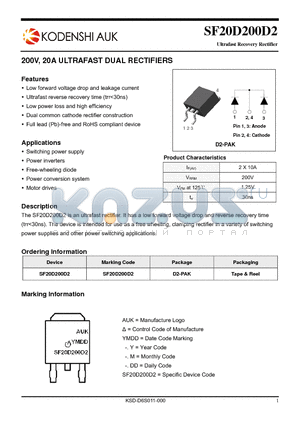 SF20D200D2 datasheet - 200V, 20A ULTRAFAST DUAL RECTIFIERS