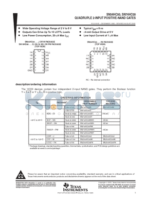 SN74HC00NSLE datasheet - QUADRUPLE 2-INPUT POSITIVE-NAND GATES