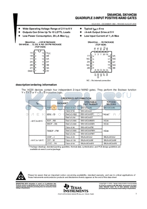 SN74HC00PWRE4 datasheet - QUADRUPLE 2-INPUT POSITIVE-NAND GATES