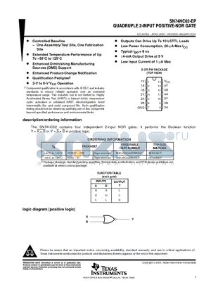 SN74HC02-EP datasheet - QUADRUPLE 2-INPUT POSITIVE-NOR GATE