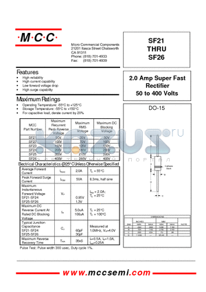 SF21 datasheet - 2.0 Amp Super Fast Rectifier 50 to 400 Volts