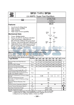 SF21 datasheet - 2.0 AMPS. Super Fast Rectifiers