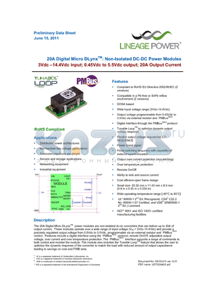 UDT020A0X3-SRDZ datasheet - 20A Digital Micro DLynxTM: