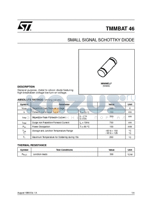 TMMBAT46 datasheet - SMALL SIGNAL SCHOTTKY DIODE