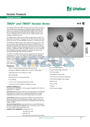 TMOV14R115M datasheet - Varistor Products - Thermally Protected