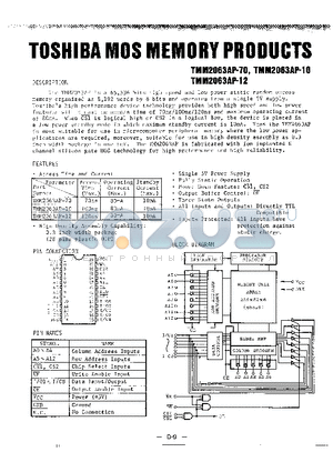 TMM2063AP-10 datasheet - 65536 BITS HIGH SPEED AND LOW POWER STATIC RAMDOM ACCESS MEMORY
