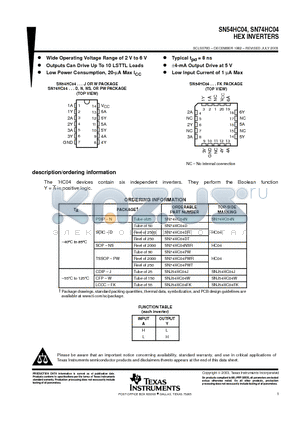 SN74HC04DT datasheet - HEX INVERTERS