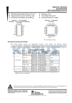 SN74HC05PWTE4 datasheet - HEX INVERTERS WITH OPEN-DRAIN OUTPUTS