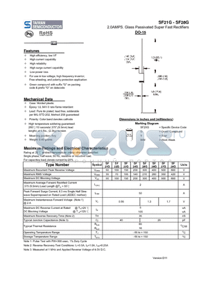 SF21G_11 datasheet - 2.0AMPS. Glass Passivated Super Fast Rectifiers