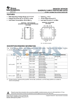 SN74HC08NE4 datasheet - QUADRUPLE 2-INPUT POSITIVE-AND GATES