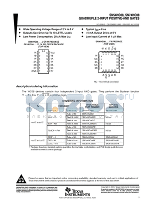 SN74HC08N datasheet - QUADRUPLE 2-INPUT POSITIVE-AND GATES