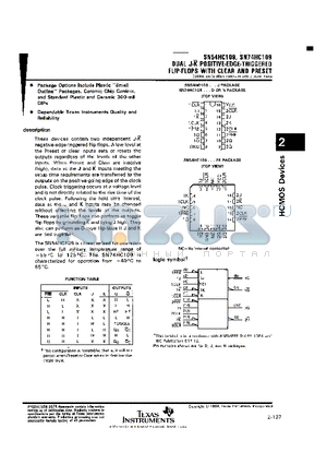 SN74HC109 datasheet - DUAL J-K POSITIVE-EDGE-TRIGGERED FLIP-FLOPS WITH CLEAR AND PRESET