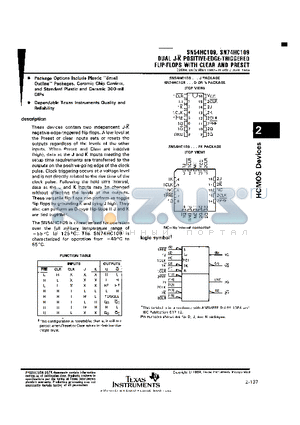 SN74HC109N datasheet - DUAL J-K POSITIVE-EDGE-TRIGGERED FLIP-FLOPS WITH CLEAR AND PRESET