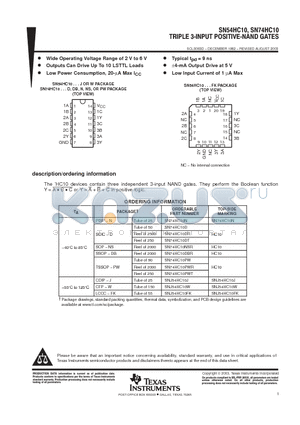 SN74HC10PWRG4 datasheet - TRIPLE 3-INPUT POSITIVE-NAND GATES