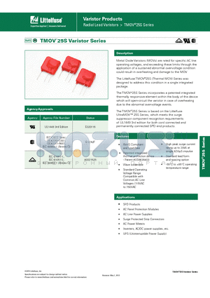 TMOV25SP420M datasheet - TMOV^25S Varistor Series