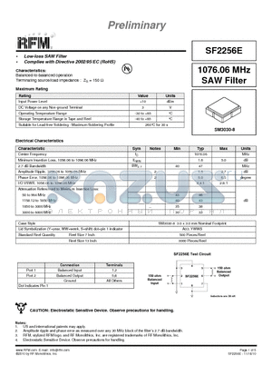 SF2256E datasheet - 1076.06 MHz SAW Filter