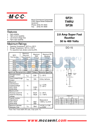 SF23 datasheet - 2.0 Amp Super Fast Rectifier 50 to 400 Volts