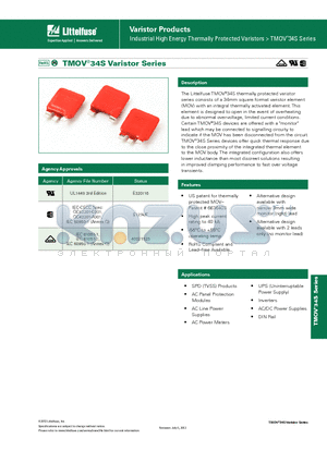 TMOV34S421EP datasheet - Industrial High Energy Thermally Protected Varistors > TMOV^34S Series