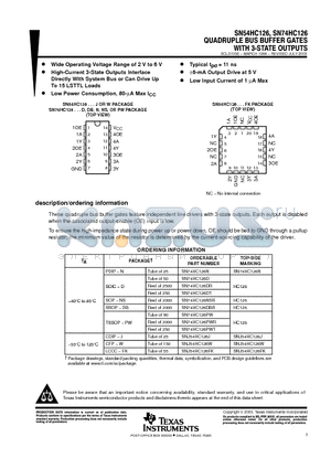 SN74HC126D datasheet - QUADRUPLE BUS BUFFER GATES WITH 3-STATE OUTPUTS