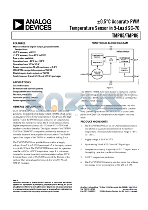 TMP05AKSZ-REEL7 datasheet - a0.5`C Accurate PWM Temperature Sensor in 5-Lead SC-70