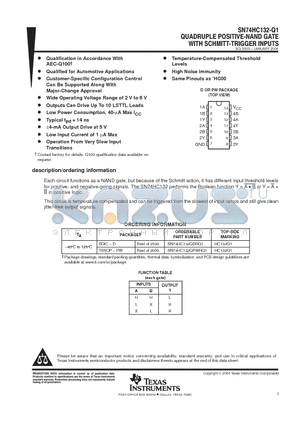 SN74HC132QPWRQ1 datasheet - QUADRUPLE POSITIVE-NAND GATE